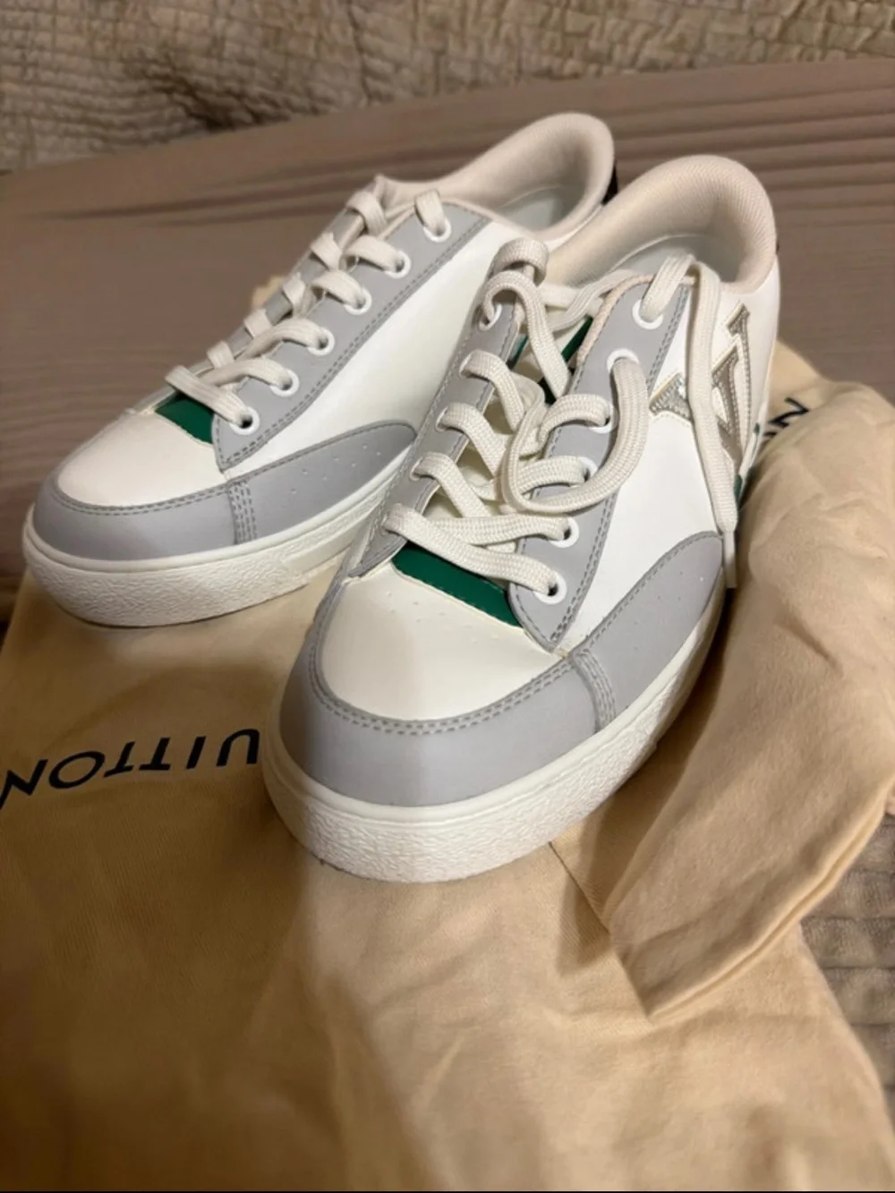 Louis Vuitton White Gray and Green Low-Top Athletic Sneakers